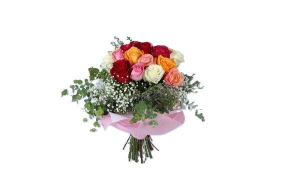 Bouquet Of Fresh Roses in Different Color and Gypsophila Round - BG Flowers