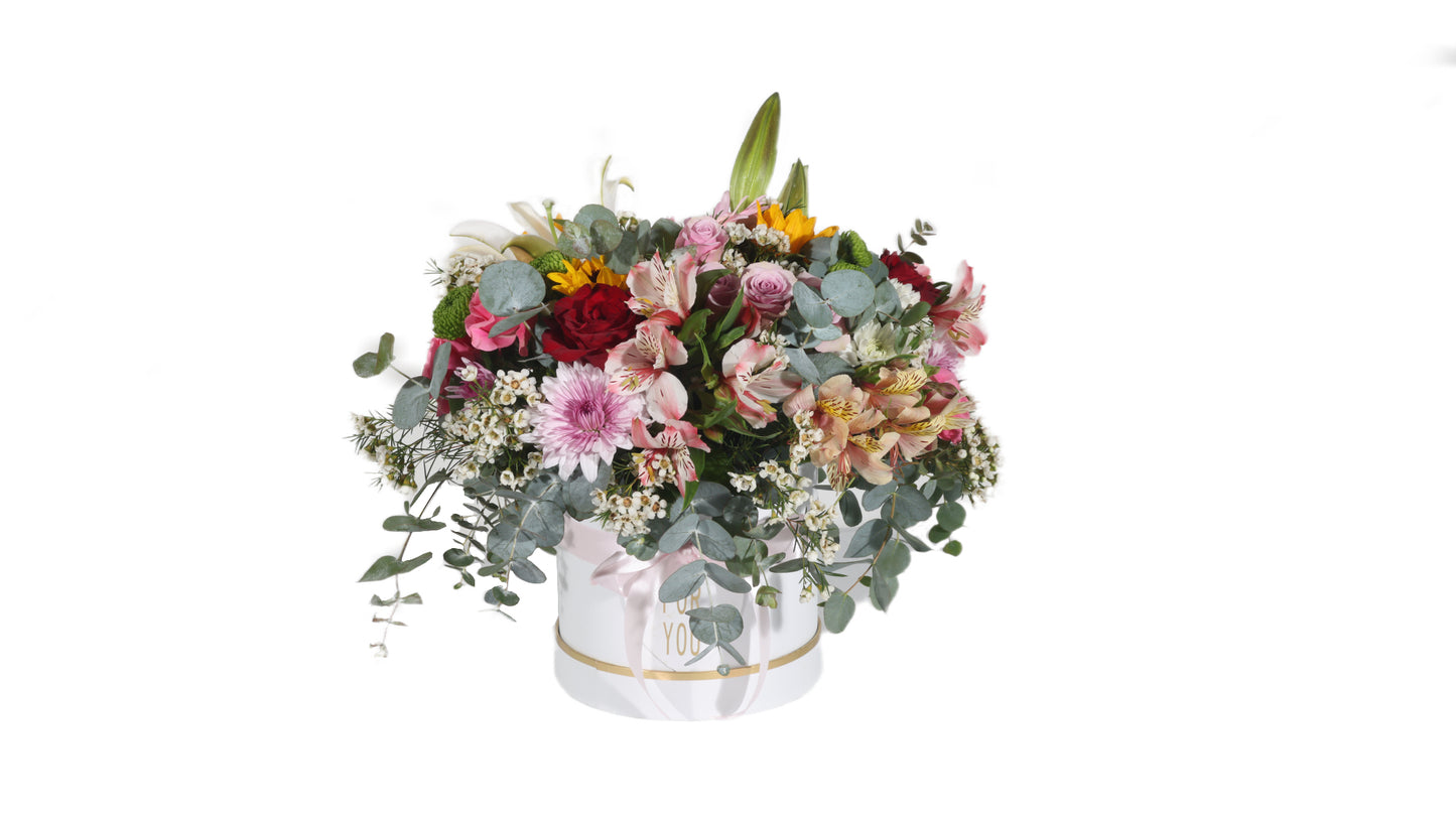 Seasonal Flower Arrangement in White/Black Box No.4 - BG Flowers