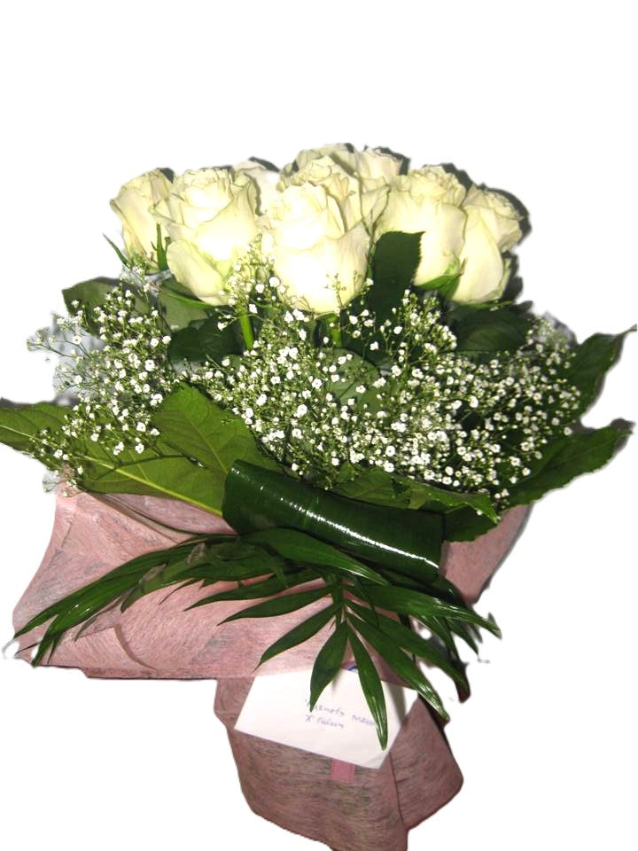 Bouquet of White Roses and Gypsophila - BG Flowers