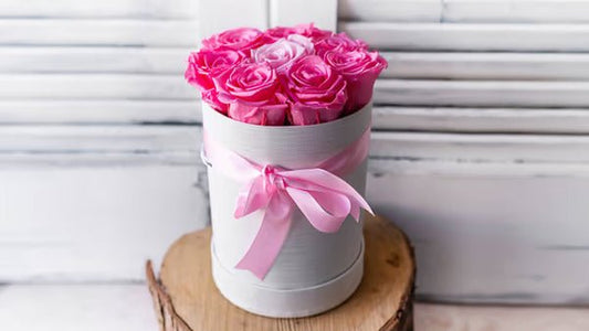 7 Pink long lasting Roses in Small Box - #bluegardenflowers#