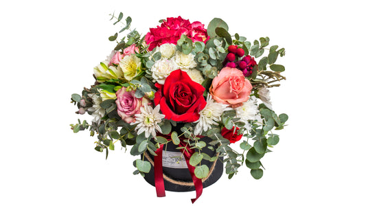 Arrangement With Seasonal Flowers Various Color In Box No.1