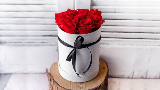 9 Red long lasting Roses in a White Box - #bluegardenflowers#