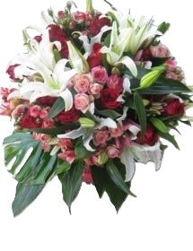 Pink and White Sensation Oriental Lillies and Mini Roses Bouquet