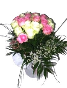Bouquet of White and Pink Fresh Roses and Gypsophila - BG Flowers