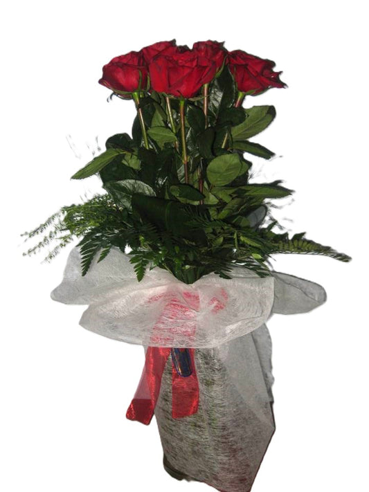 Red Roses with Grenery - BG Flowers